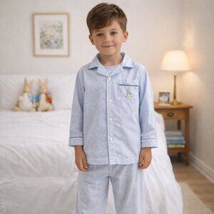 Mini La Mode Blue White Check Peter Rabbit Pima Cotton Boys Pajama Set (SZ 10Y)